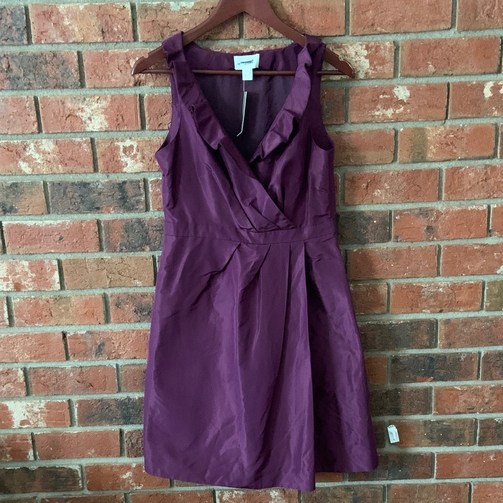 J. Crew Purple Ruffle Fit & Flare Silk Taffeta Dress